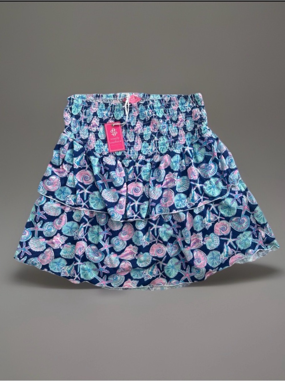 Simply Southern Shell-Bee Seashell Tiered Mini Skirt NWT